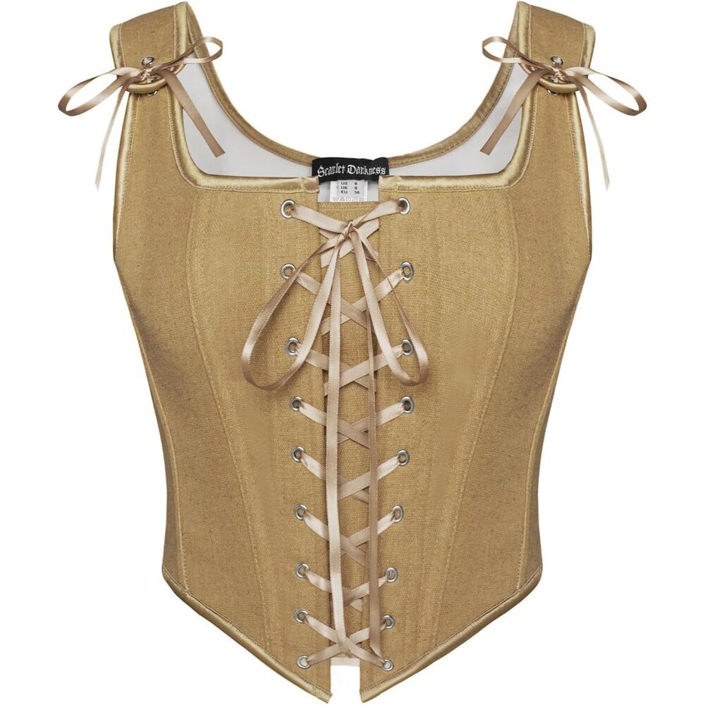 Renaissance Corset Top Women Linen Overbust Bodice Vintage Lace Up S